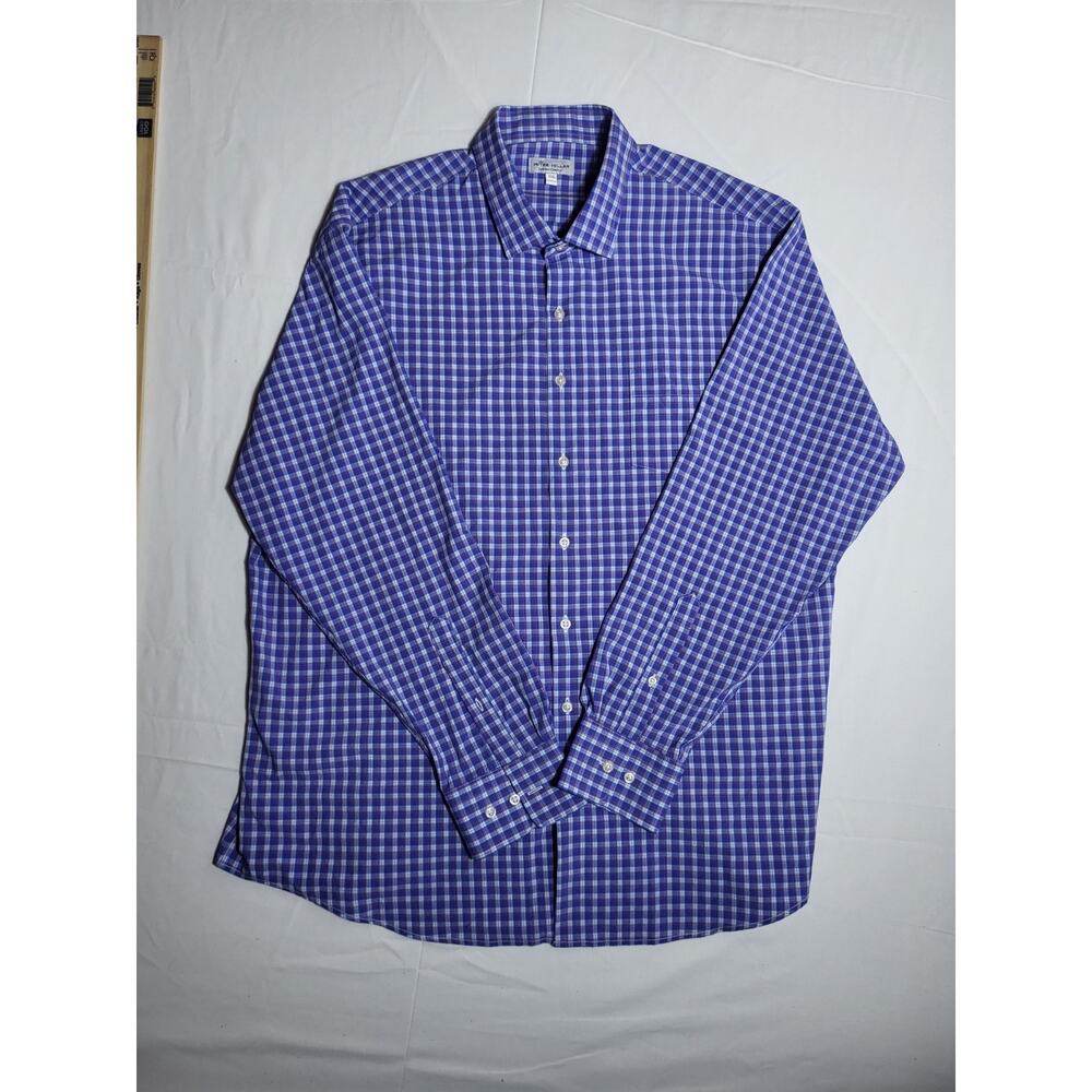Peter Millar Mens XXL Blue Purple Plaid Button Down Shirt Summer Comfort
